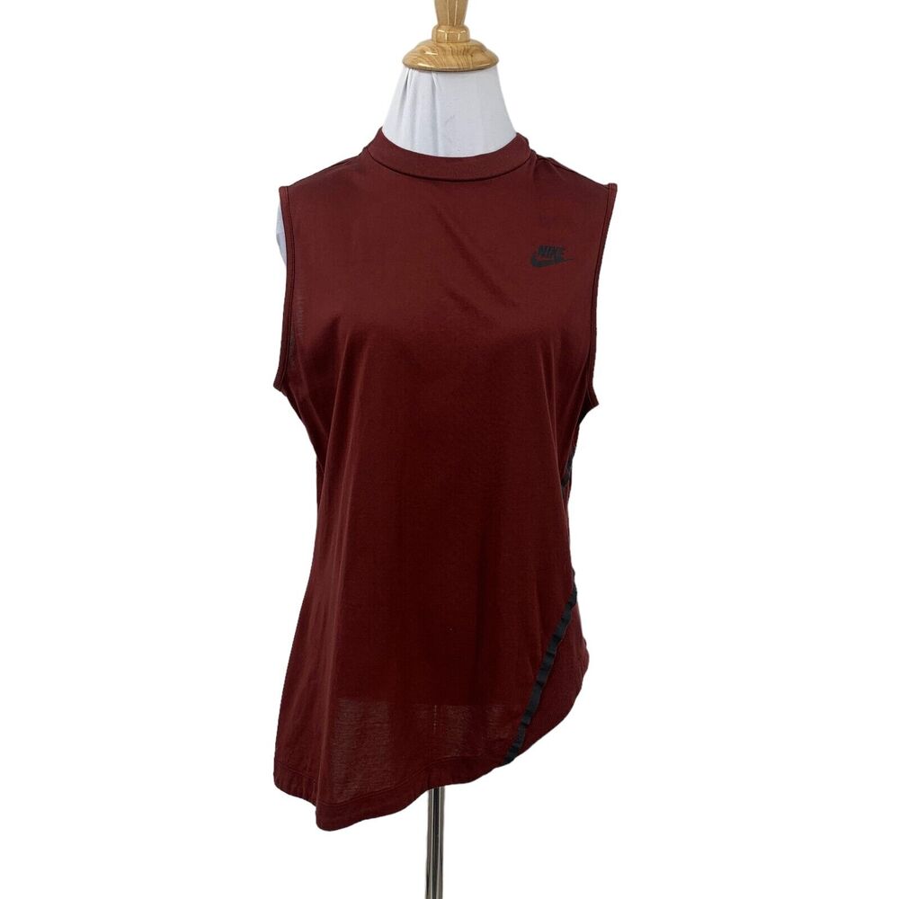 Nike Tank Top Womens L Large Brick Red Low Cut Sleeveless Slant Hem Cotrast